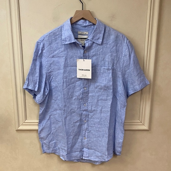 Thom Aaron Other - New! Thom Aaron Blue Short Sleeve Linen Button Down Shirt